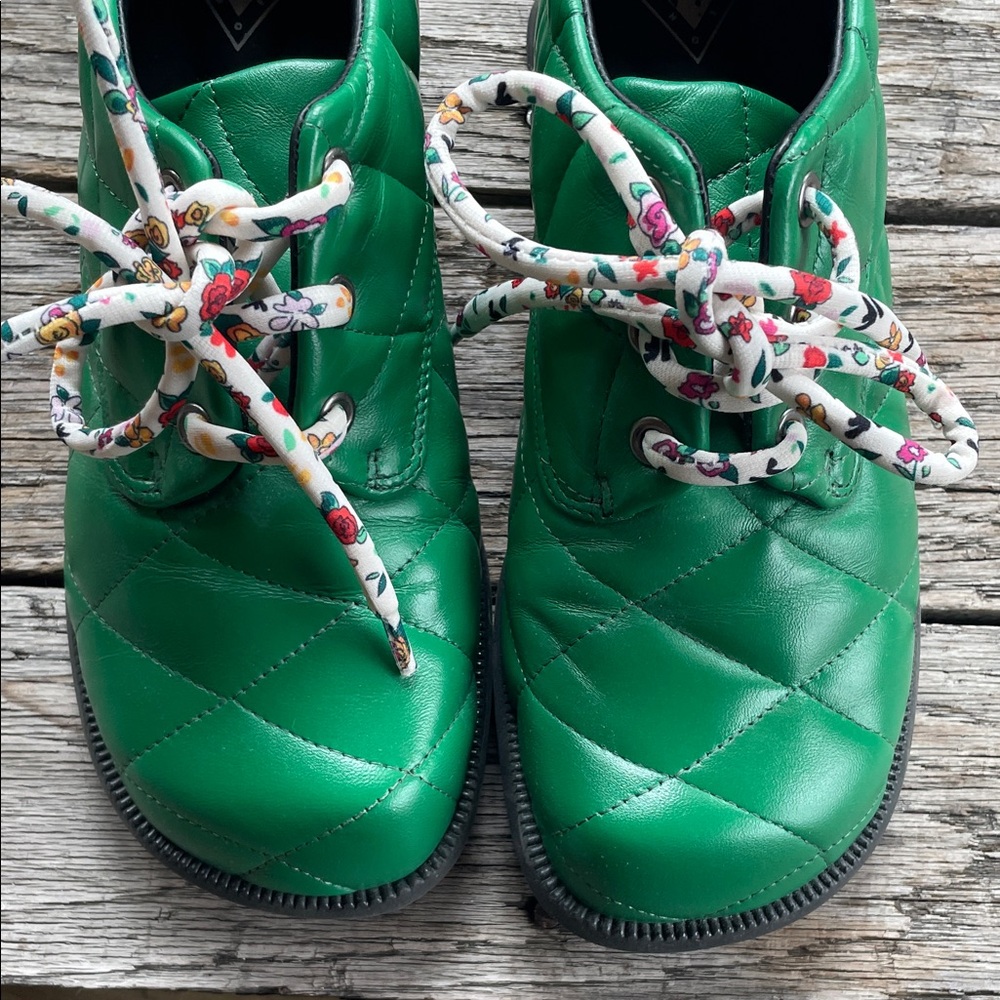 John Fluevog Bright Green Quilted Lace-Up Sneakers - Picture 4 of 4
